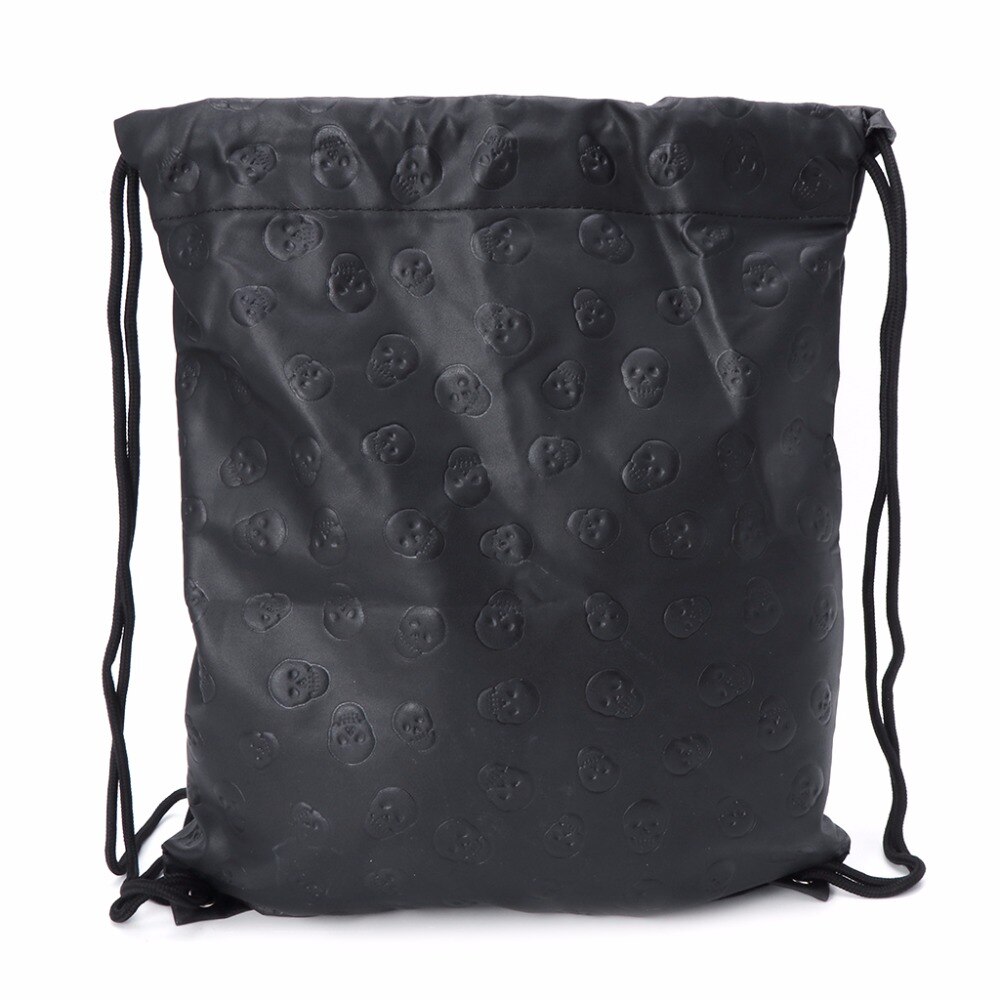 THINKTHENDO Skull Drawstring Backpack Travel Women Backpacks Shoulder Bag Unisex Black Leather Bags Casual