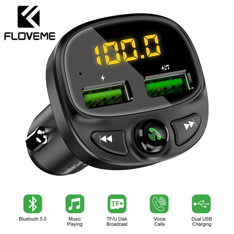 Floveme Usb Car Charger Voor Telefoon Bluetooth Draadloze Fm-zender MP3 Speler Dual Usb Charger Tf Card Muziek Handenvrij Auto kit