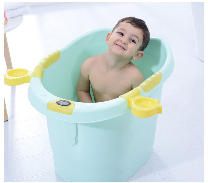 Kinderen Bad Wetenschappelijke Terug Bescherming Anti-Slip Stabiele Praktische Temperatuur-Sensing Bad Vat Bidet: temperature green