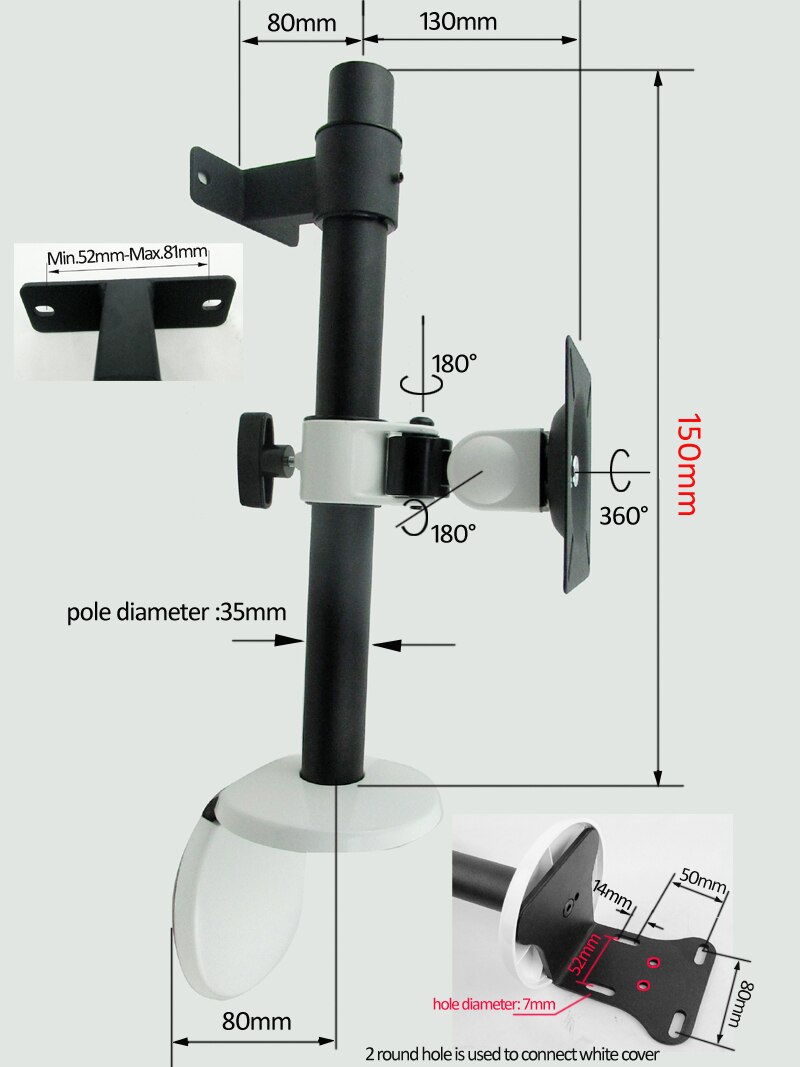 ) DL-W900S VESA 75X75 100X100 15kg monitor Wall mounted bracket stand holder LCD tv support 360 degree rotating
