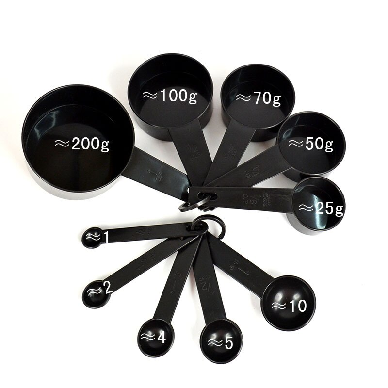 Accesorios de cocina, cucharas y tazas medidoras, 5 uds./10 Uds., pastel de azúcar, café, cuchara para hornear, utensilios de cocina: black-10pcs