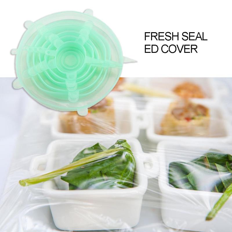 6 Pcs/Set Reusable Silicone Food Wrap Stretch Vacuum Seal Cover Saran Wrap Kitchen Organization Food Fresh Keeping Sealed lids