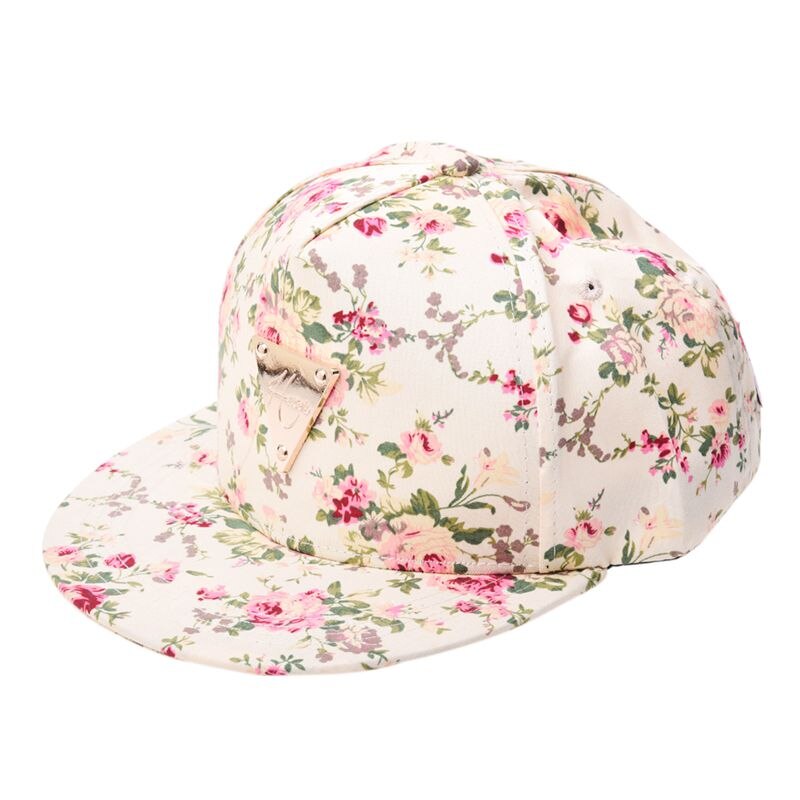 Bloemen Snapback Hoed, Hip-Hop Platte Schilden Baseball Cap Maat Verstelbaar: White