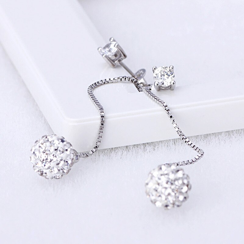 925 Sterling silber glänzend kristall Shambhala Ball damen quasten Zucht ohrringe schmuck weibliche Anti allergie