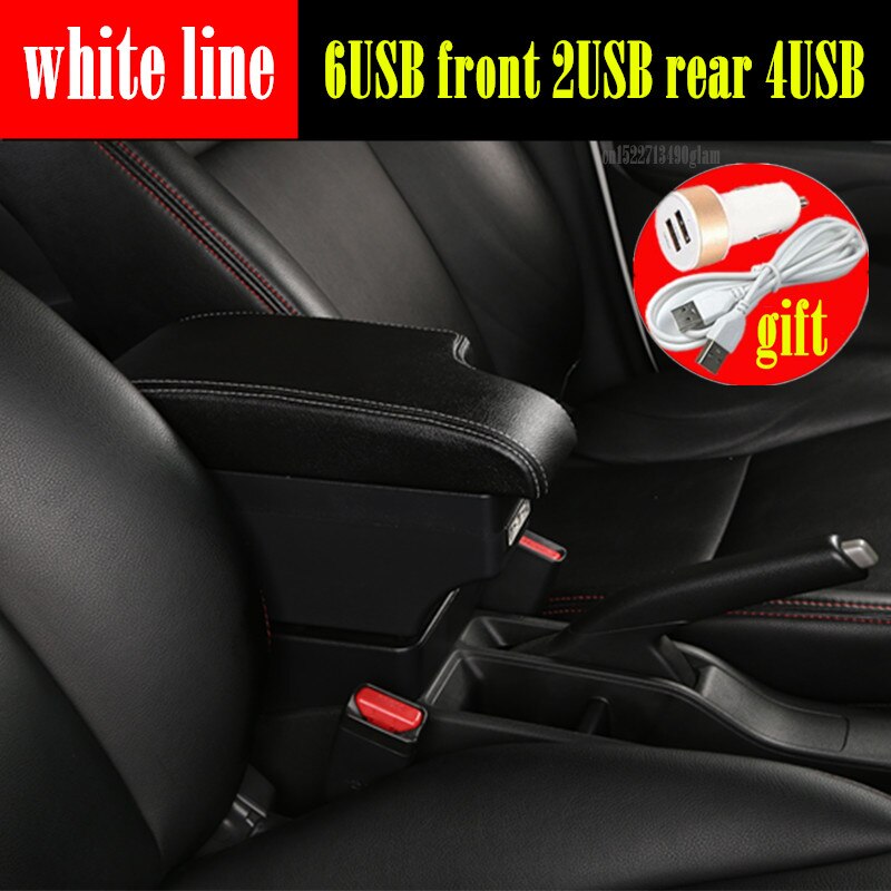 Voor toyota urban cruiser armsteun box universele auto middenconsole modificatie accessoires dubbel verhoogd met usb: Volledige set witte lijn