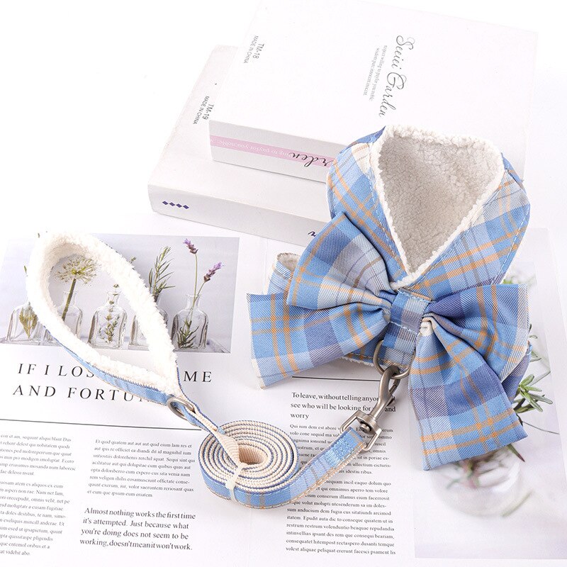 Dog Traction Rope Cute JK Pet Clothes Small And Medium-sized Dog Vest Teddy Bear Go Out Chest Strap Walking Dog Rope Vest: (1)blue XS