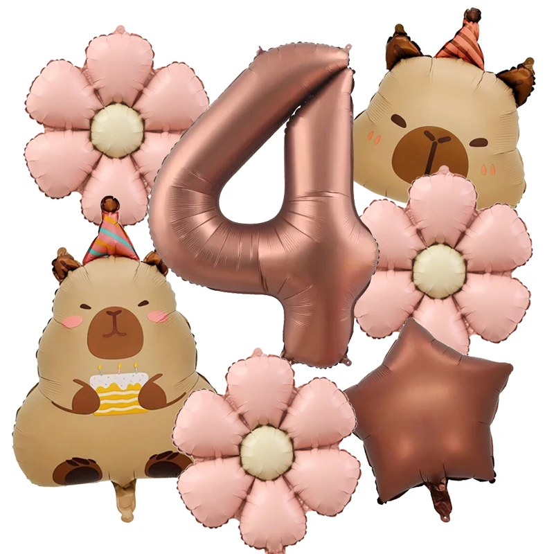 7 Uds lindo capibara Margarita globo 32 pulgadas Retro caramelo número 1-9 globos conjunto suministros de de cumpleaños decoración festiva: AGATE