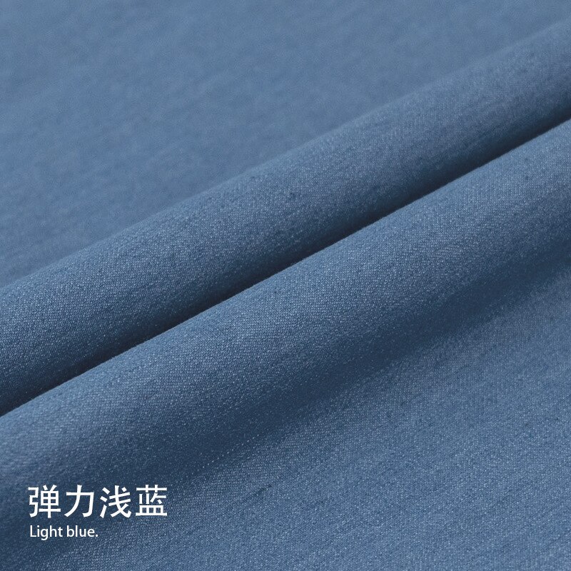 100*145cm elastisk polyester bomuld vask denim stof jeans skjorte tøj taske stof stræk denim stof kjole håndlavet: Elastik - lyseblå / 50 cm x 145cm