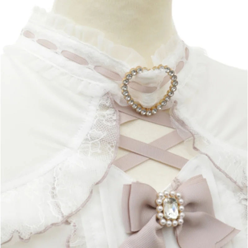 Blusas góticas de Lolita para Mujer, agradable arco con hombros descubiertos, camisa JK para chicas japonesas, Blusas elegantes con volantes de encaje y corazón de amor para Mujer