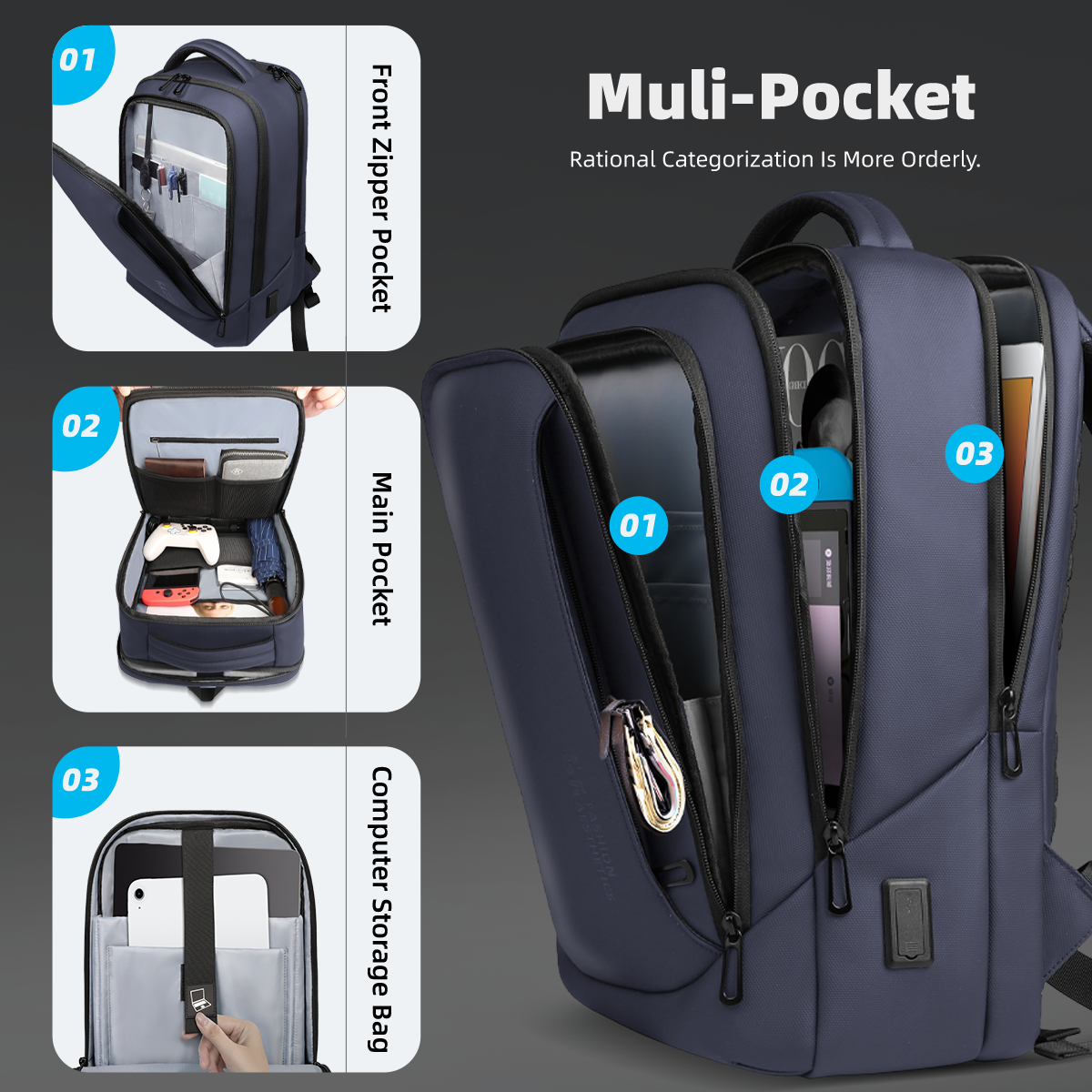 Mochila de viaje Heroic Knight de gran capacidad, impermeable, mochila para ordenador portátil de 15,6 ", mochila de trabajo para , mochila escolar