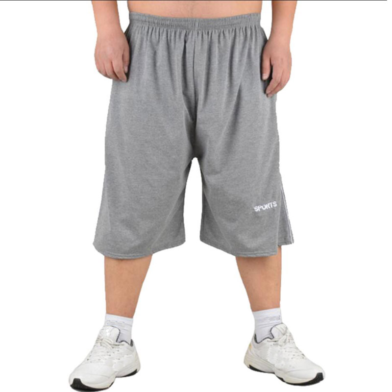 Pantalones cortos deportivos para hombre, Shorts de algodón de talla grande 10XL, 150KG, azul marino, negro, entrenamiento, ropa holgada de gran elasticidad para el hogar: Gris / 9XL-95-125KG