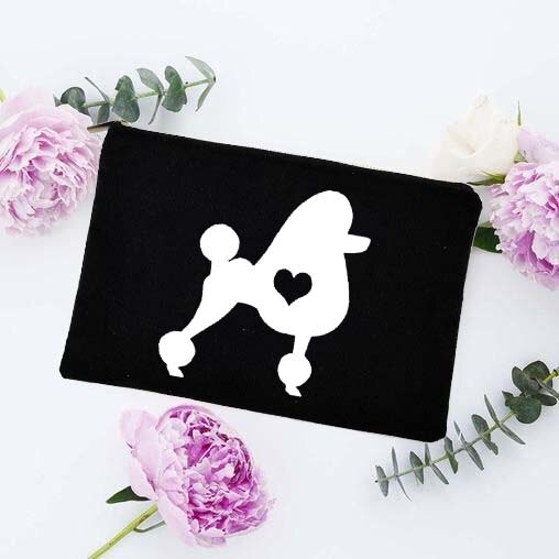 Fun Liefde Hond Afdrukken Cosmetische Zakken Make Pouch Canvas Herbruikbare Purse Beauty Bag Organizer Toilettas Tassen Eco Wassen Pouch: W03382-TBBK-D