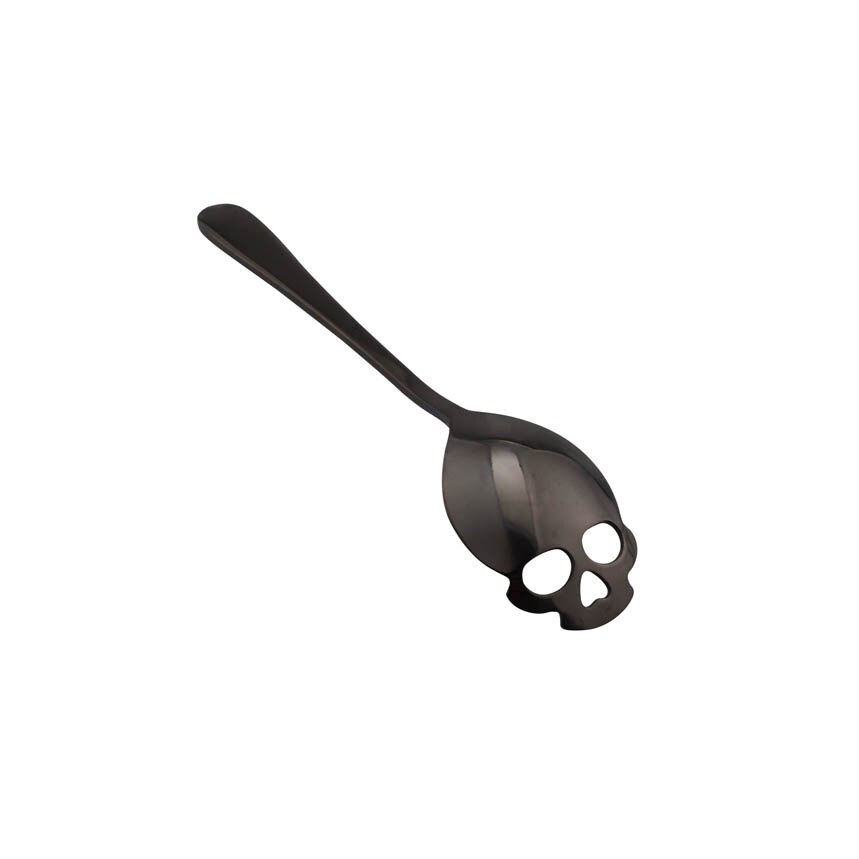 Stainless Steel Sugar Skull Spoon Cutlery Dessert Coffee Scoop Food Grade Candy Teaspoon Kitchen Tableware: Black