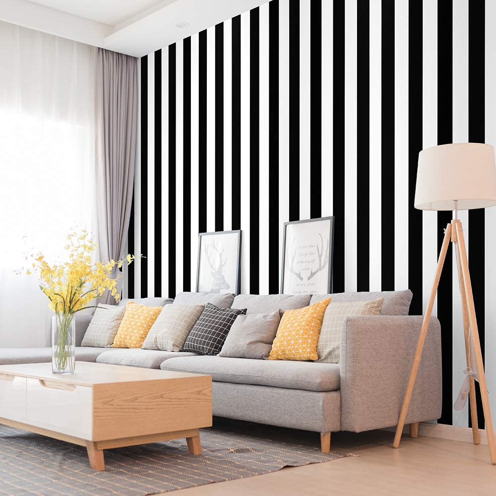 LUCKYYJ Peel And Stick Wallpaper Vinyl Stripe Black And White Self-Adhesive Film Waterproof Stickers For Living Room Home Decor
