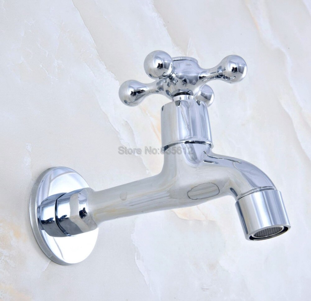 Polished Chrome Brass Wall Mount Cross Handle Mop Pool Faucet Laundry Sink Water Tap tav160