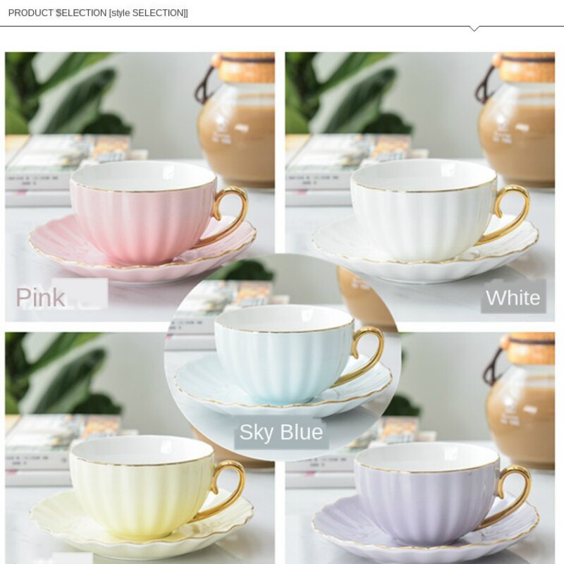 Pink Cute Porcelain Cup and Saucer Ceramics Simple Tea Sets Modern Coffee Cups Tazas Para Cafe