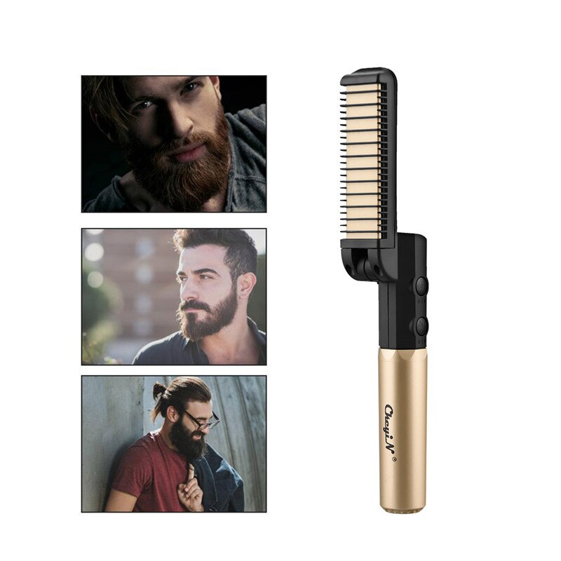 Peine alisador de barba plegable para hombre, plancha de pelo con vibración inalámbrica, cepillo eléctrico para alisar, Peinador rápido 45