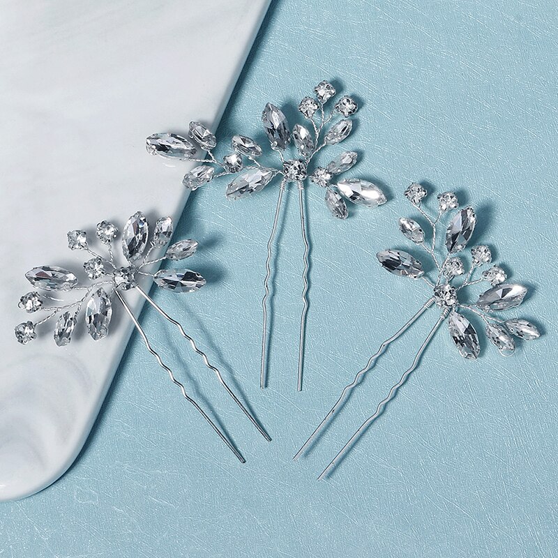 Horquillas para el pelo para mujer, accesorios para el cabello de boda con diamantes de imitación, horquilla, tocado de novia, joyería para , de dama de honor, 3 unids/lote: Default Title