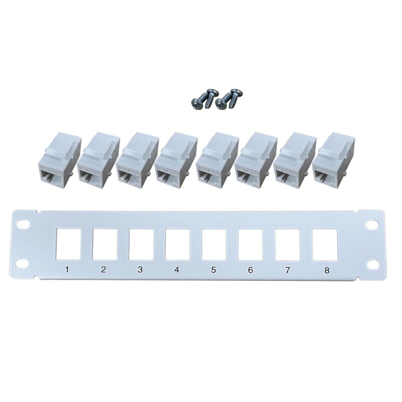 Patch Panel 8 Port CAT5e 10G Support 1U Network Patch Panel UTP 19inch Wallmount or Rackmount Punch Down Block for cat5e D5QC: White
