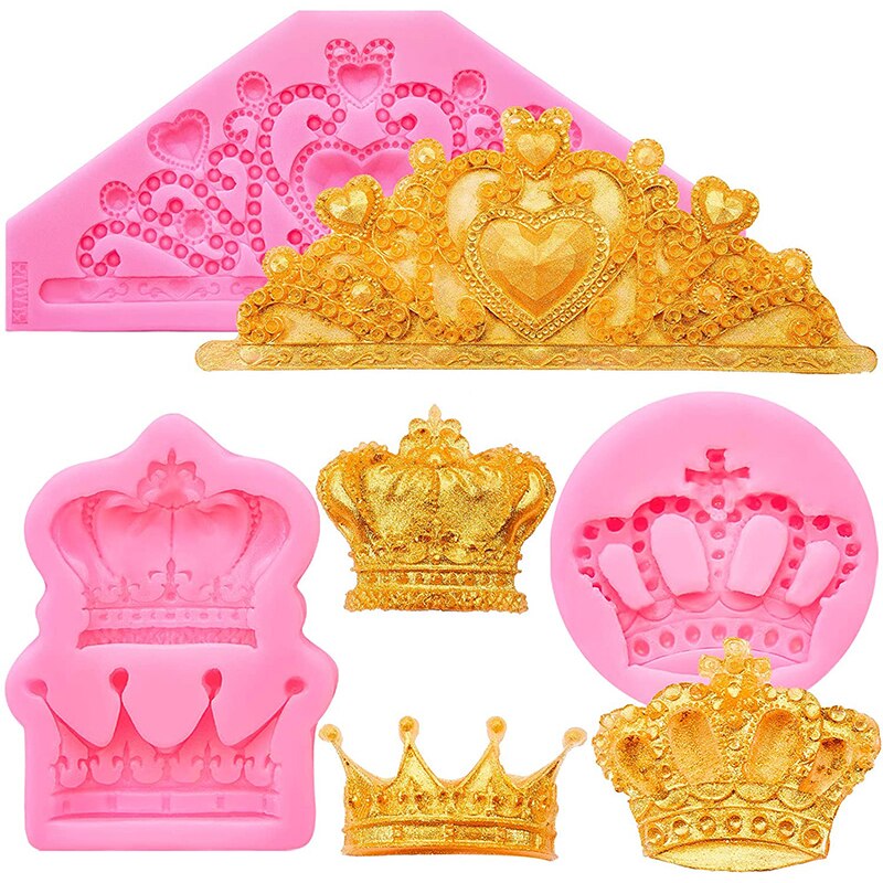 Crown Fondant Silicone Mould Princess Crown Heart Mould for Chocolate Pastry Cake Decorating Wedding Epoxy Polymer Clay Jewelry