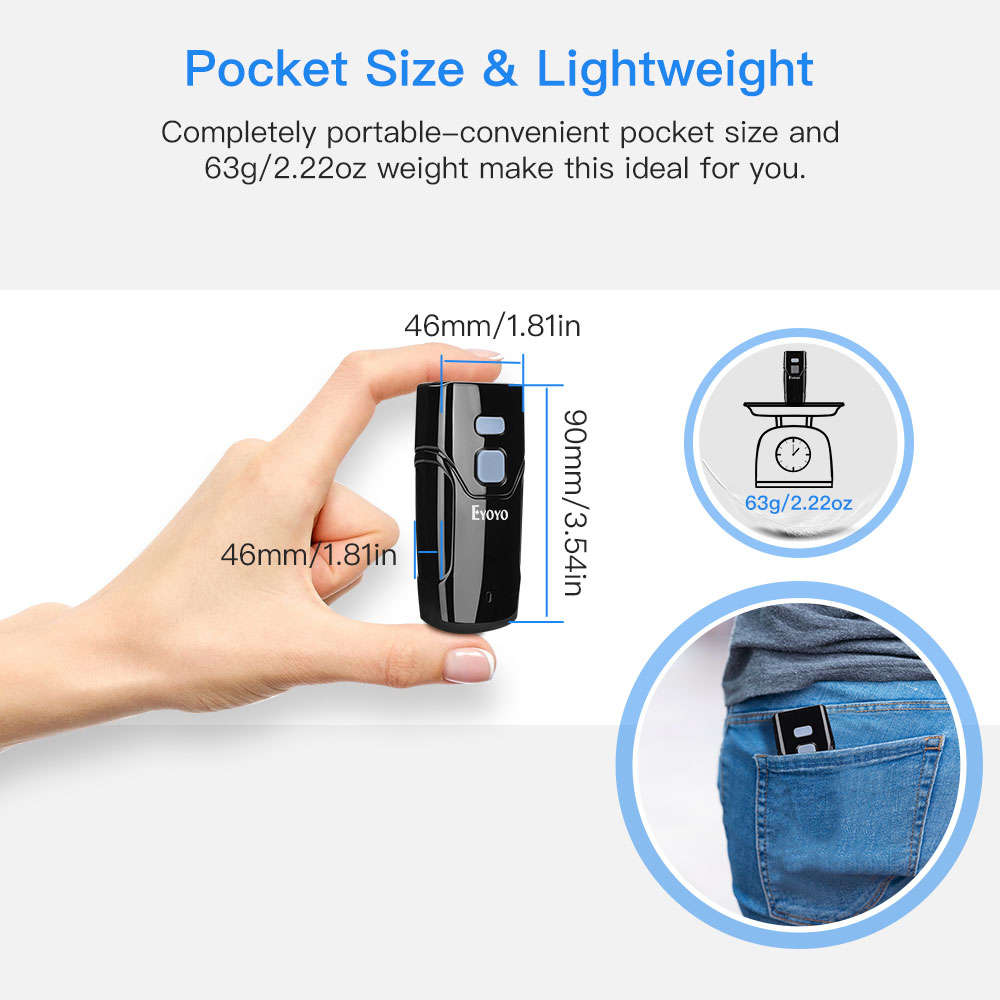 Eyoyo mini 1d 2d qr barcode scanner , 3- in -1 usb wired & 2,4g wireless & bluetooth barcode reader portable ccd pdf image scanner