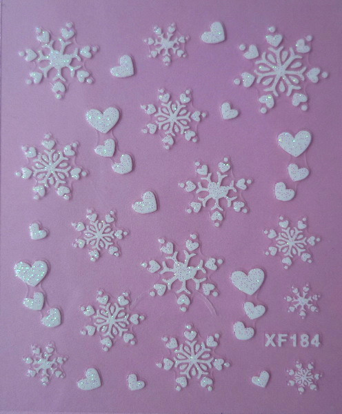 Wit 3D Liefde Sneeuwvlok Water Transfer Nails Art Sticker Decals Lady Vrouwen Manicure Gereedschap Nail Wraps Decals XF184