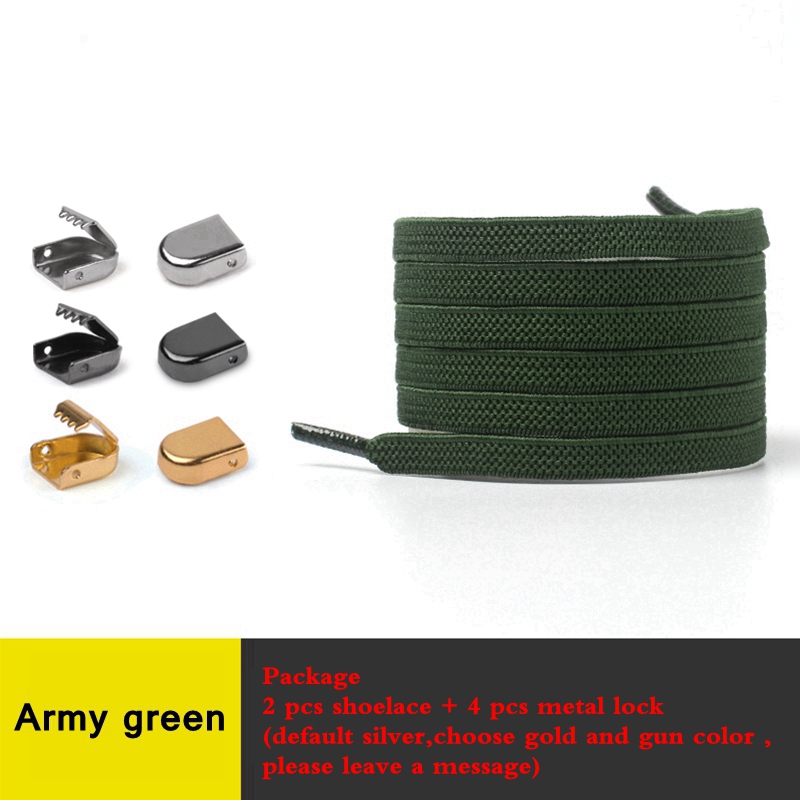 Lacets élastiques rapide sans nœuds à fermoir en métal pour chaussures, lacet plat pour baskets, chaussure de sécurité pour enfants ou adultes unisexes, 1 paire: vert militaire