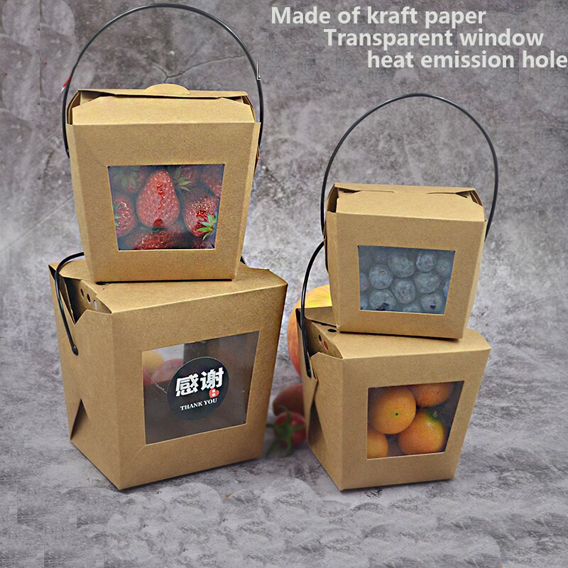Fiambrera de papel kraft portátil, recipiente transparente para fruta, ensalada, macarrones, 450ml/728ml/900ml/1260ml