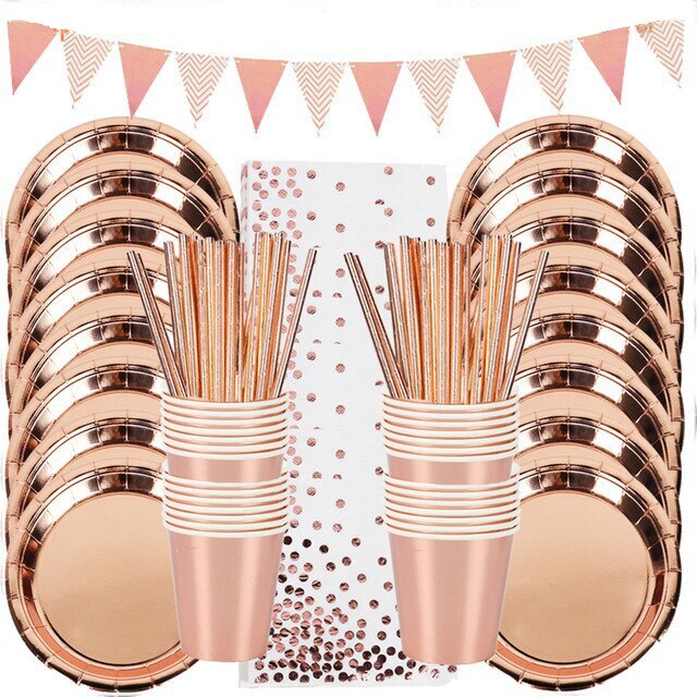 Rose Gold birthday party decorations Disposable Tableware Set Paper Plate Cup Wedding Bachelorette Party Decoration Baby Shower