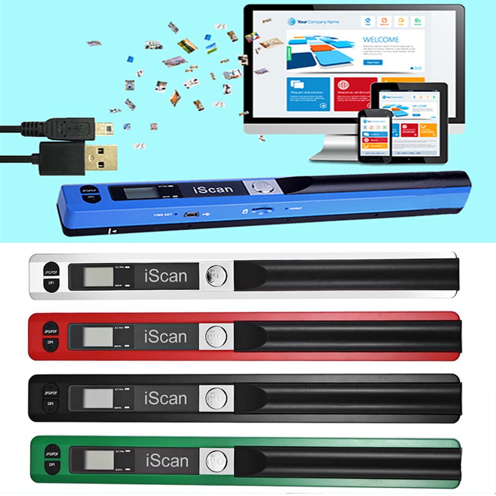 Mini-dokumentenscanner mit 900 dpi, tragbar, handlich, hochgeschwindigkeitsscanner, jpeg/pdf-format, kompakt, usb, 2.0 stifte, lcd-display.