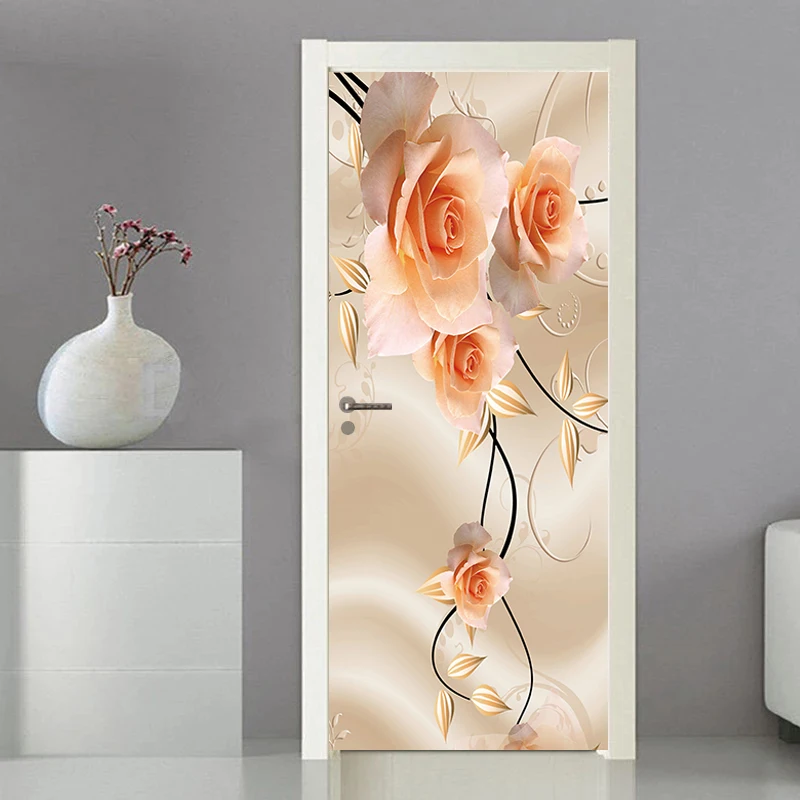 Deursticker Moderne sticker Cover Wallpaper Home Entrance Ornament Entree Decoratie Zelfklevende foto op de koelkast Bloemen: Licht Groen / Overigen