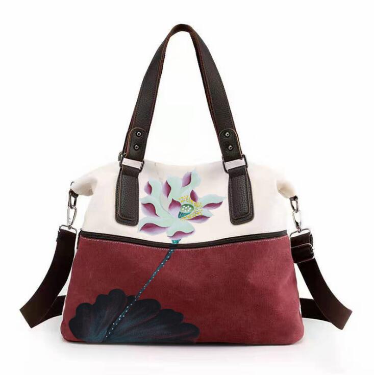 Bolso pintado a mano, bolso de lona de estilo nacional, bolso de hombro inclinado, bolso para mujeres retro , bolso versátil de h: Rojo