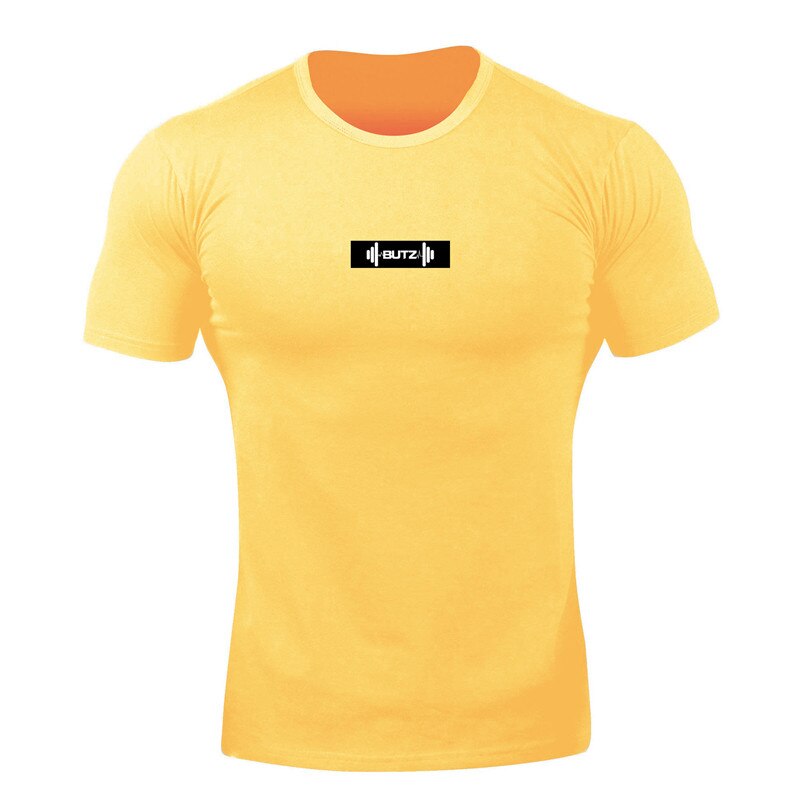 Camiseta de Fitness informal para hombre, camiseta de Fitness de Color amarillo sólido, camiseta de rejilla de algodón, Top de verano