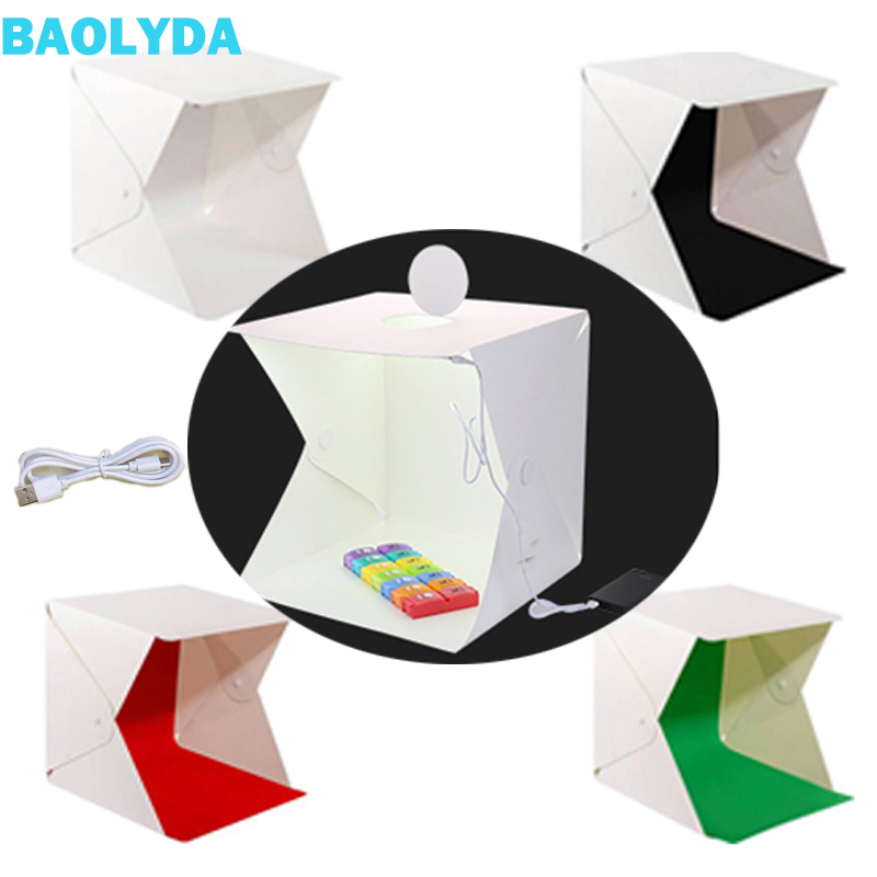 Baolyda Whitebox Photobox Beleuchtung 40*40 2LED Mini Leuchtkasten Foto Studio Kit für Fotografie Licht Box mit 4 Farbe kulissen