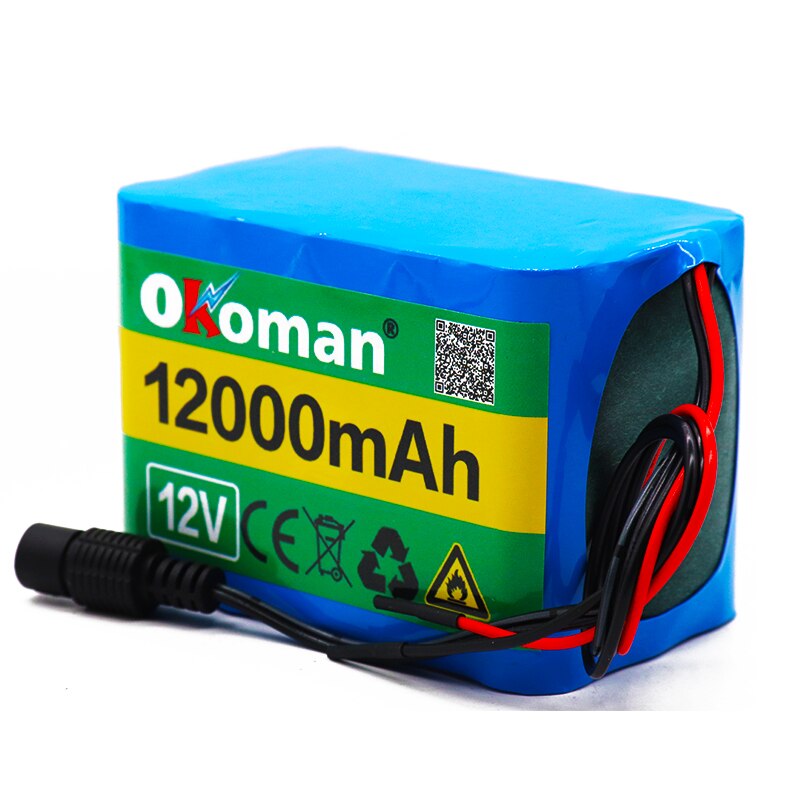 Okoman 12V 12Ah 18650 batería de litio 12,6 V 12000mAh batería recargable con BMS para herramientas eléctricas lámpara LED de xenón + cargador