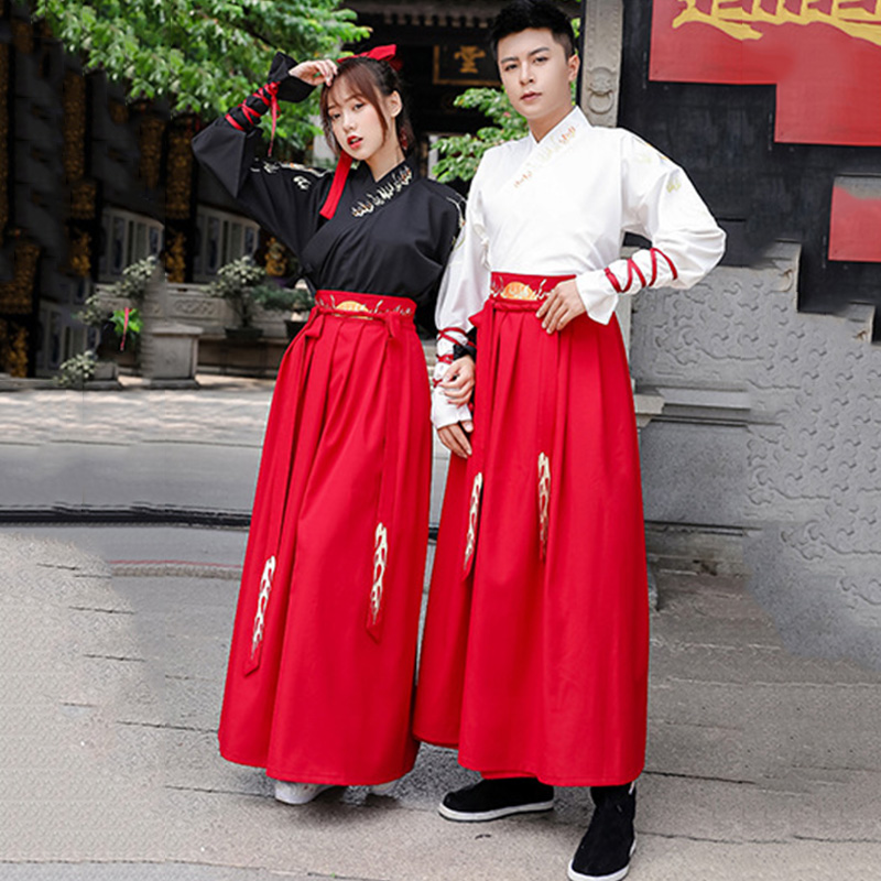 Borduurwerk Hanfu Vrouwen Mannen Traditionele Dans Kostuums Folk Fee Jurk Festival Rave Outfit Zangers Prestaties Kleding DC3176