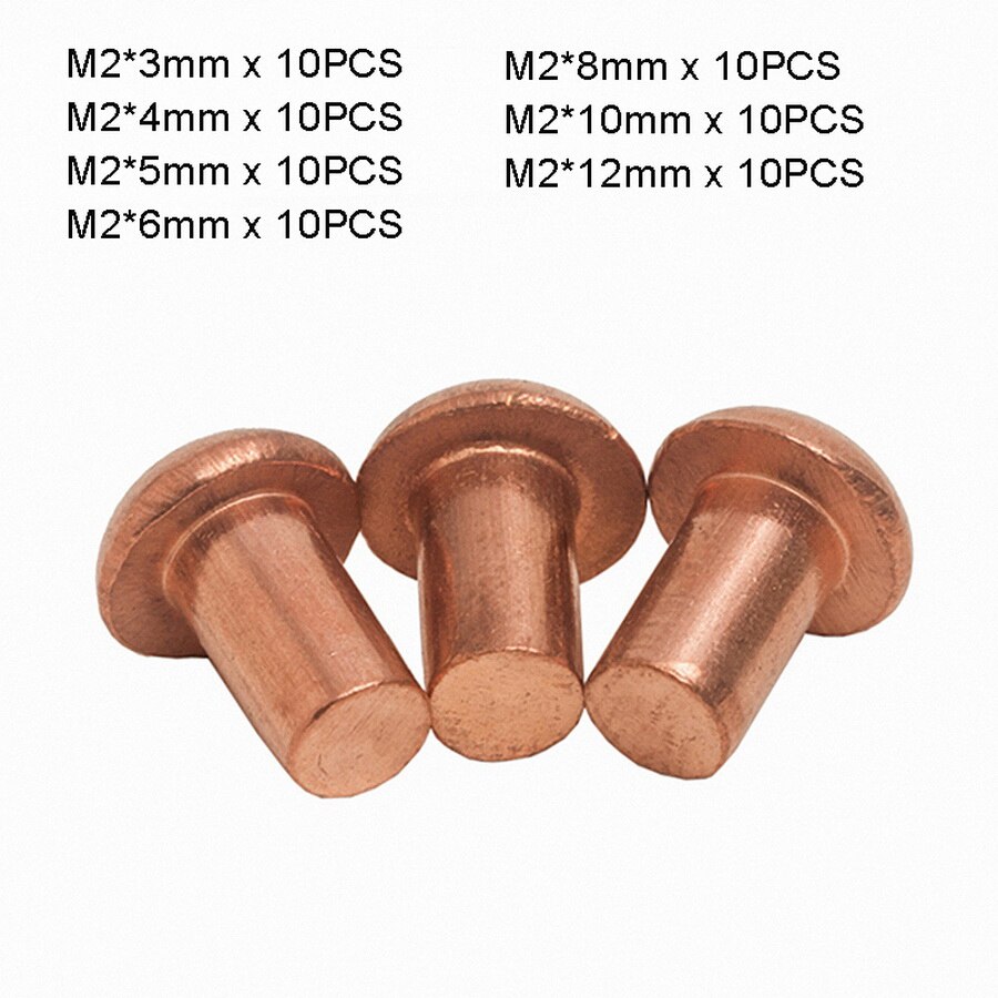 M2 gb867 pan knop ronde kop koperen massieve klinknagels set massieve lengte 3 4 5 6 8 10 12mm