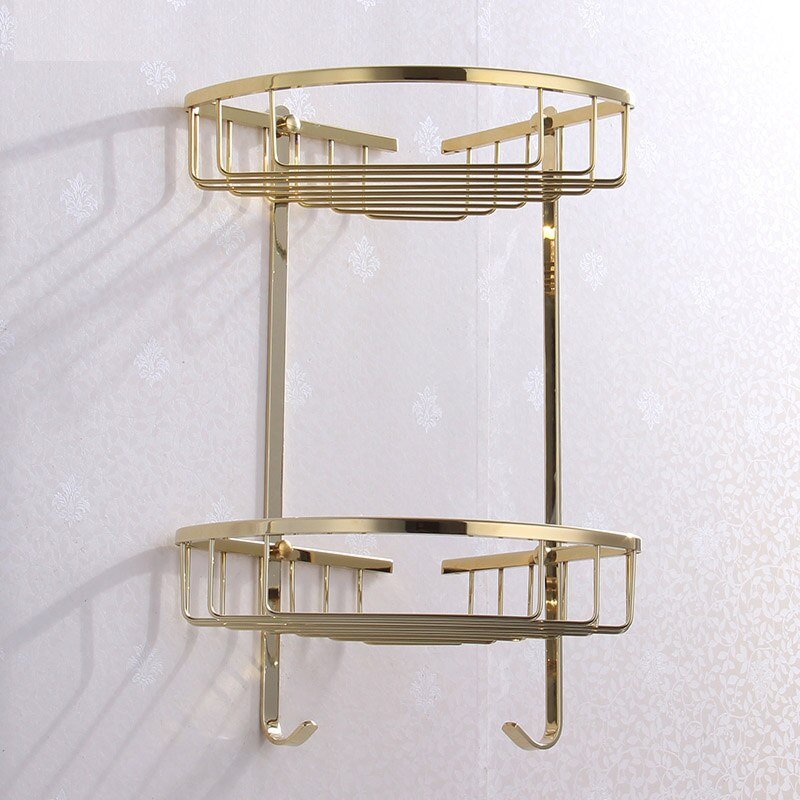 Luxe Douche Badkamer Accessoires Set, Handdoek Ring, Papier Houder, Kapstok, Wc Borstel, gepolijst Gold, Bad Hardware: 2 Tier Corner Shelf