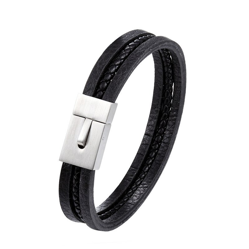 Simple Men Leather Bracelet Stainless Steel Accessories Personality Leather Bracelet For Men Jewelry: 3