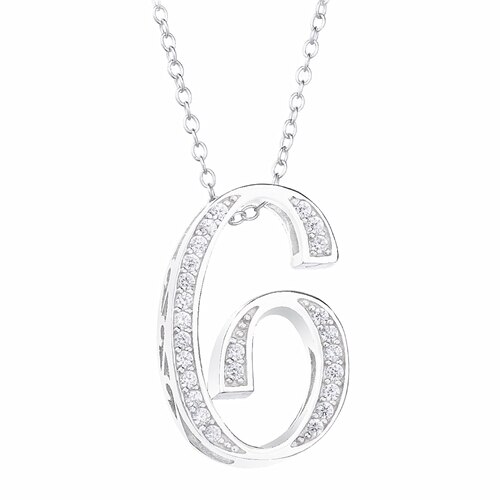 Moonmory 925 Sterling Silver Number 5 6 Pendant Necklace Japanese Men Women Crystal AAA Zircon Necklace Jewelry: Silver 6 Necklace