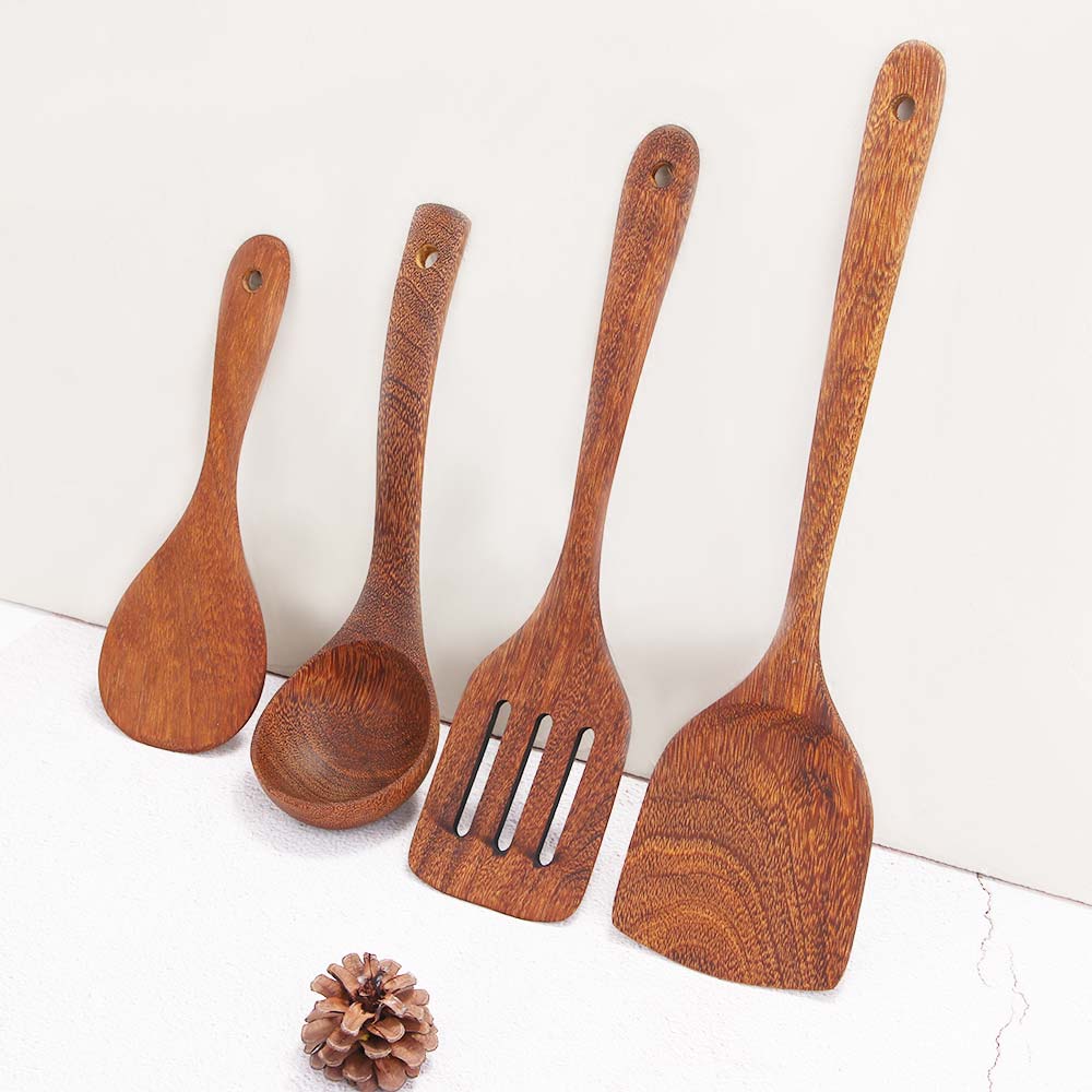 Juego de utensilios de cocina de madera, mango largo, espátula para arroz, cuchara para verduras, carne, cocina, pala, cucharas mezcladoras para sartén antiadherente, herramientas de cocina