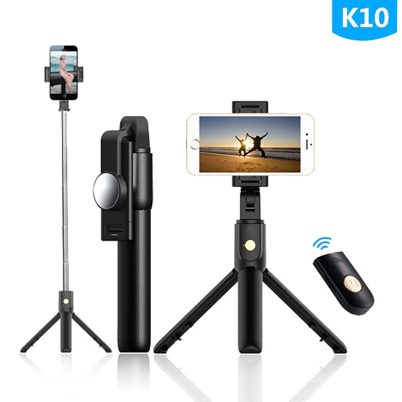 Ilict Model K05 Bluetooth Selfie Stick trípode Live Photo Shoot Selfie Stick Bluetooth Remote: K10 Black and White with Pattern with Mirror