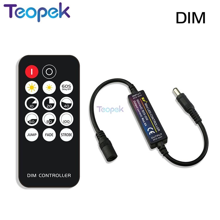 LED Strip Controller with RF Wireless Remote DC5V 12V 24V 6A for Single Color Dual White RGB RGBW RGB+CCT Strip Light controller: DIM