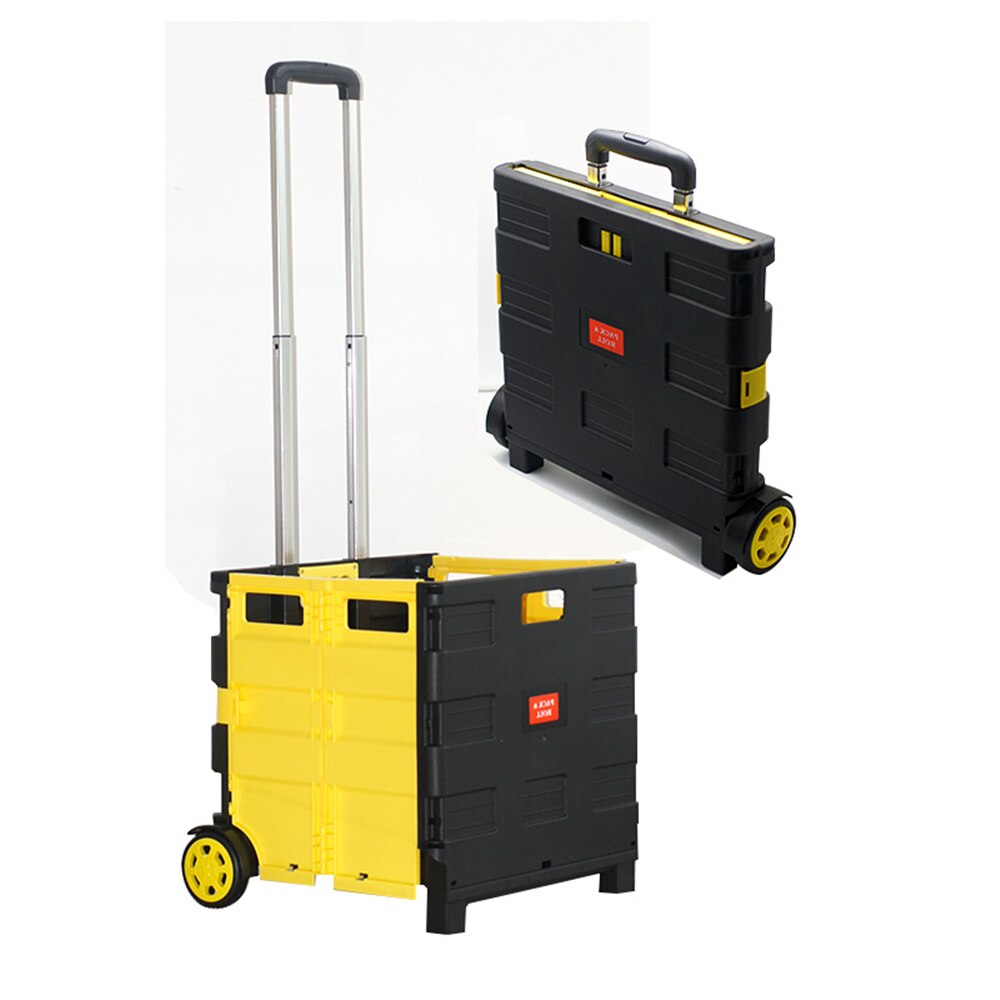 B-LIFE Foldable Utility Cart Folding Portable Rolling Crate Handcart with Durable Heavy Duty Plastic Telescoping Handle 2 Wheels: White