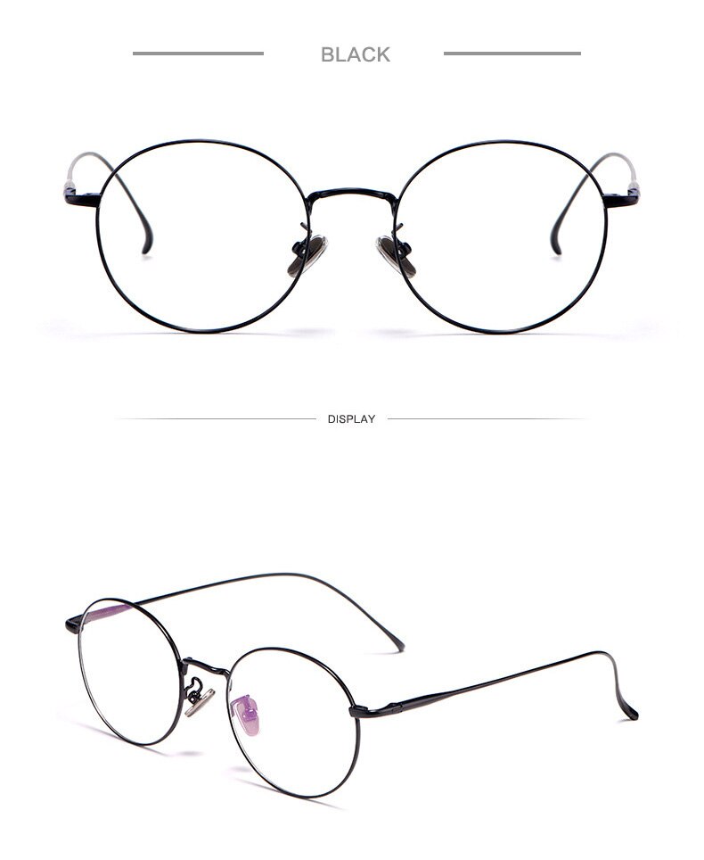 Ren titanium runde briller ramme mænd vintage optiske rammer unisex receptpligtige briller kvinder nærsynethed rammer briller: Sort