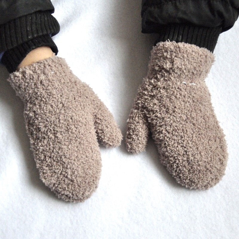 1-4years Kinder Winter Warme Gestrickte Handschuhe Baby Mädchen Baby Jungen Samt Dicke Handschuhe KF197: khaki(1-4years)