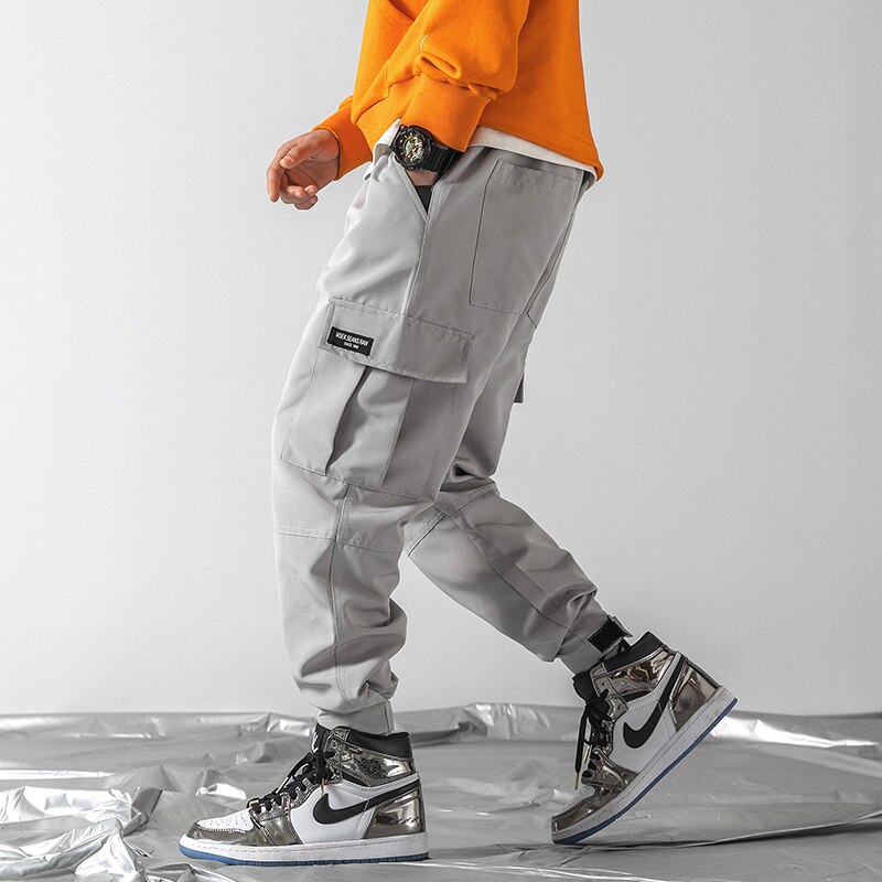 Män svarta joggingbyxor höst vinter herr stora fickor harem cargo byxor herr streetwear overall träningsbyxor byxor