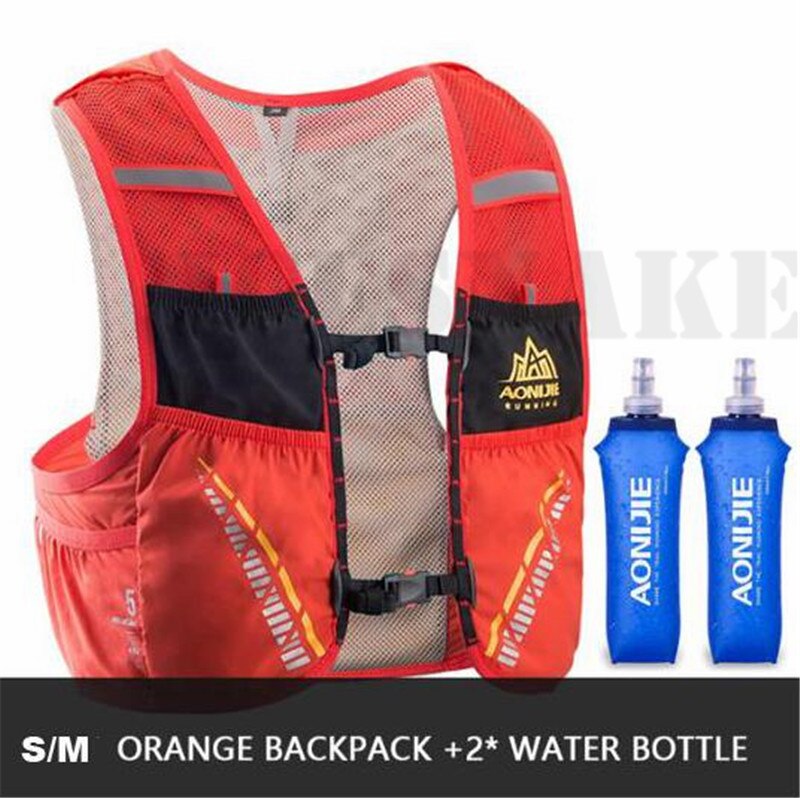 Aonijie 5L Hydratatie Backpack Rugzak Tas Vest Marathon Fietsen Klimmen Water Rugzak Harnas Waterzak Loopwedstrijd: SM Orange 2 Bottle