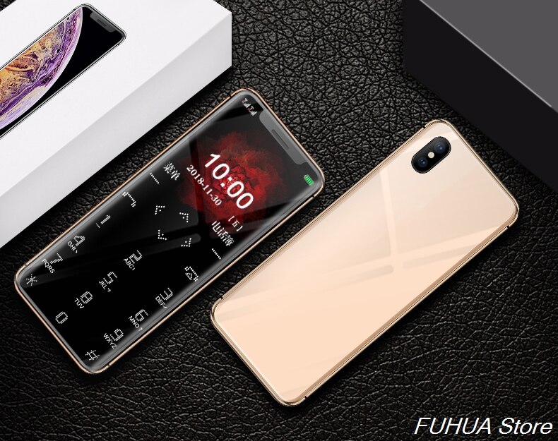 Ultra-Dunne Metalen Body Kleine Mobiele Telefoon Bluetooth Dialer Dual Sim-kaart Kinderen Telefoon Originele Case + Screen protector: add 8G TF card / gold