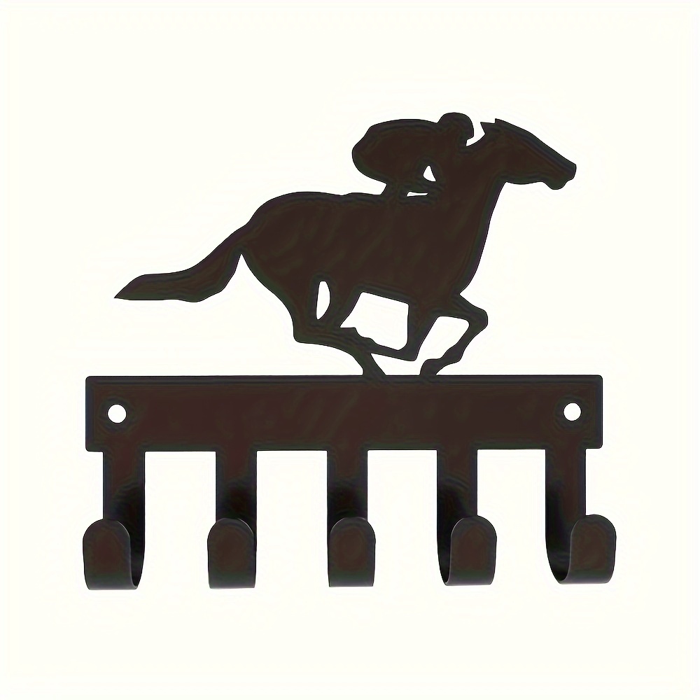 Schlüsselhalter zur Wandmontage, schwarzer Metall-Schlüsselaufhänger, selbstklebender Schlüsselständer-Organizer mit 5 Haken, Fahrrad-/Questrian-Haken, Wanddekoration